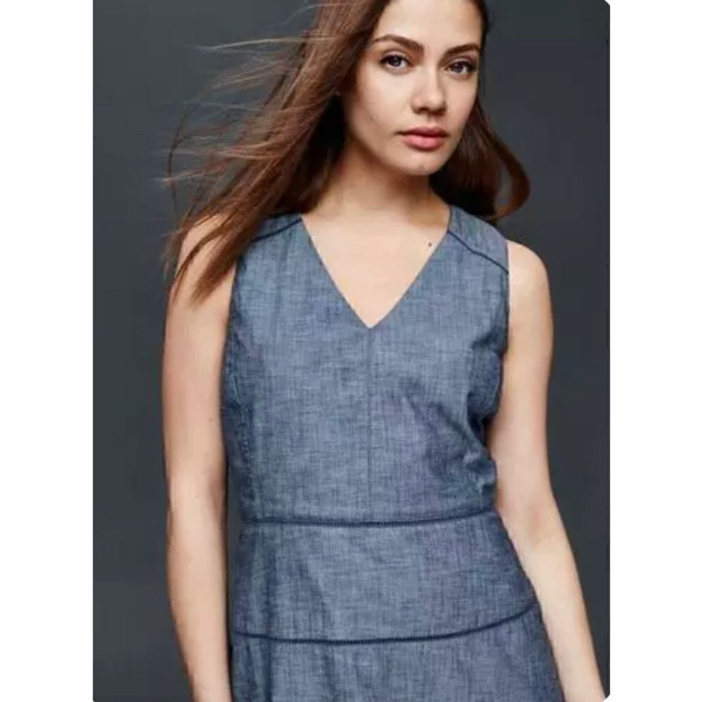 GAP v-neck Chambray Fit & Flair Dress - Picture 2 of 16